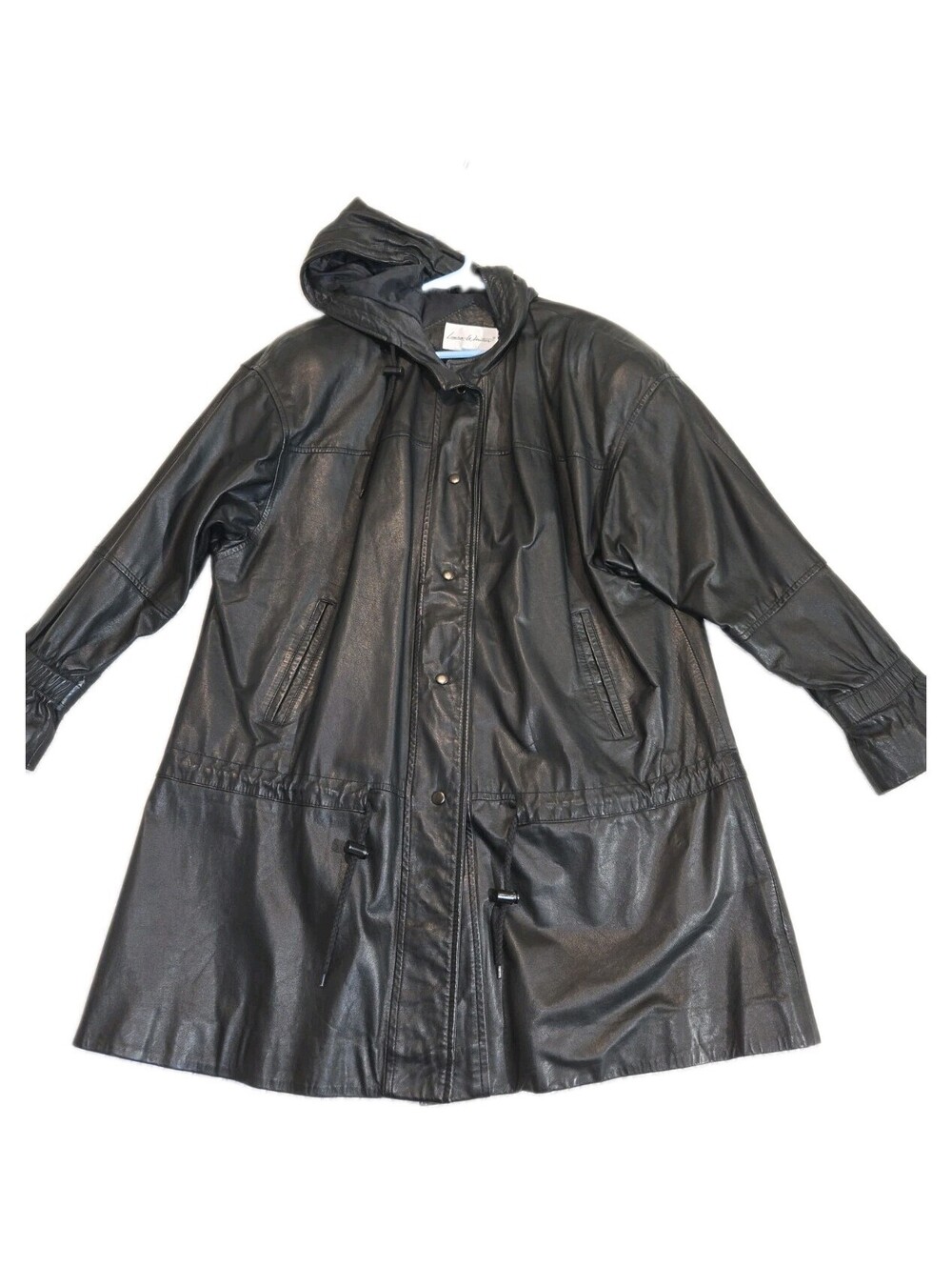 Laura Winston Hooded Leather Coat Parka Style Sz S Vintage 80s 90s Steampunk...